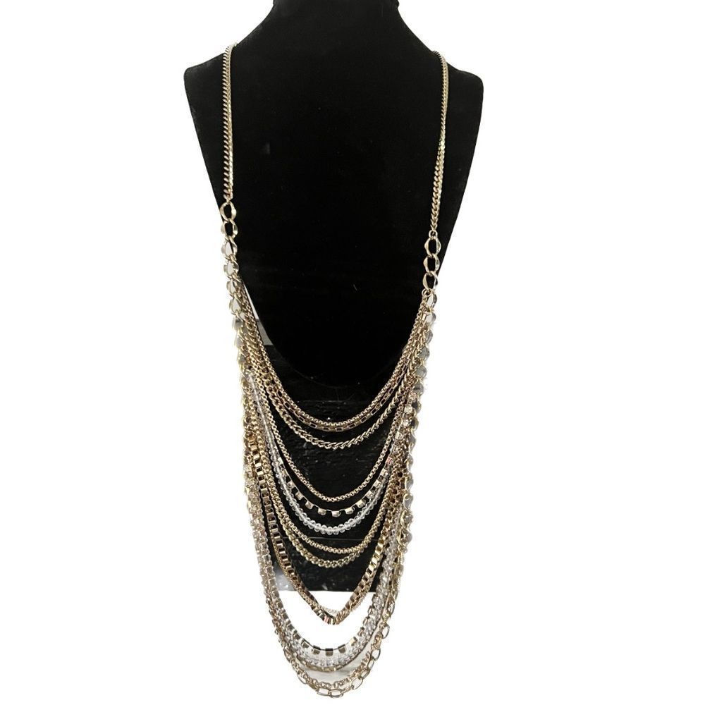 Long gold necklace statment